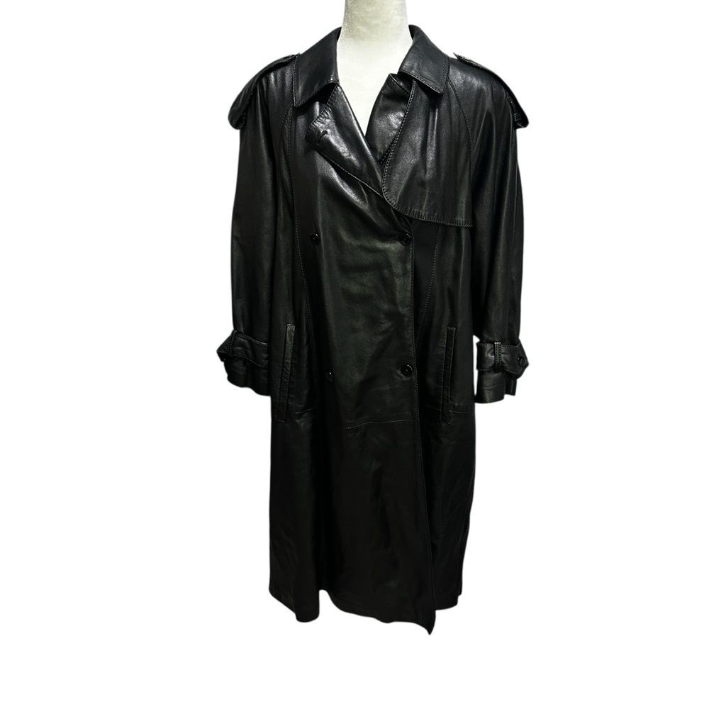Vintage Women’s Furo Ettex Paris Leather Trench Coat Black Size 38